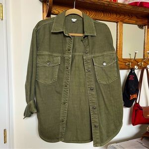 Aerie heavy chambray oversized dark green shirt jacket size small